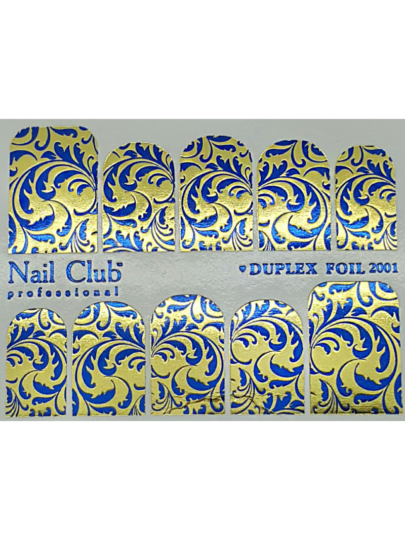 Купить слайдер-дизайн для ногтей с двойным фольгированием DUPLEX FOIL 2001 золото/синий
