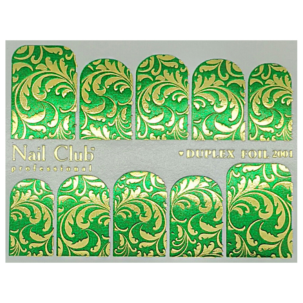 Слайдер-дизайн для ногтей с двойным фольгированием DUPLEX FOIL 2001 зелёный/золото