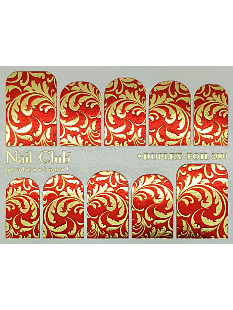 Купить слайдер-дизайн для ногтей с двойным фольгированием DUPLEX FOIL 2001 красный/золото
