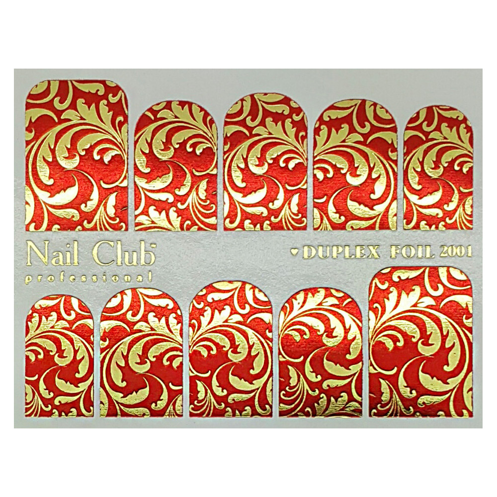 Слайдер-дизайн для ногтей с двойным фольгированием DUPLEX FOIL 2001 красный/золото