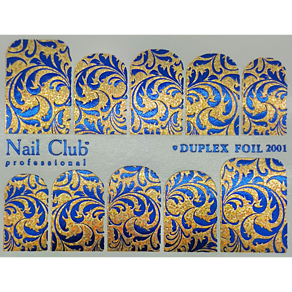 Слайдер-дизайн для ногтей с двойным фольгированием DUPLEX FOIL 2001 синий песок/золото