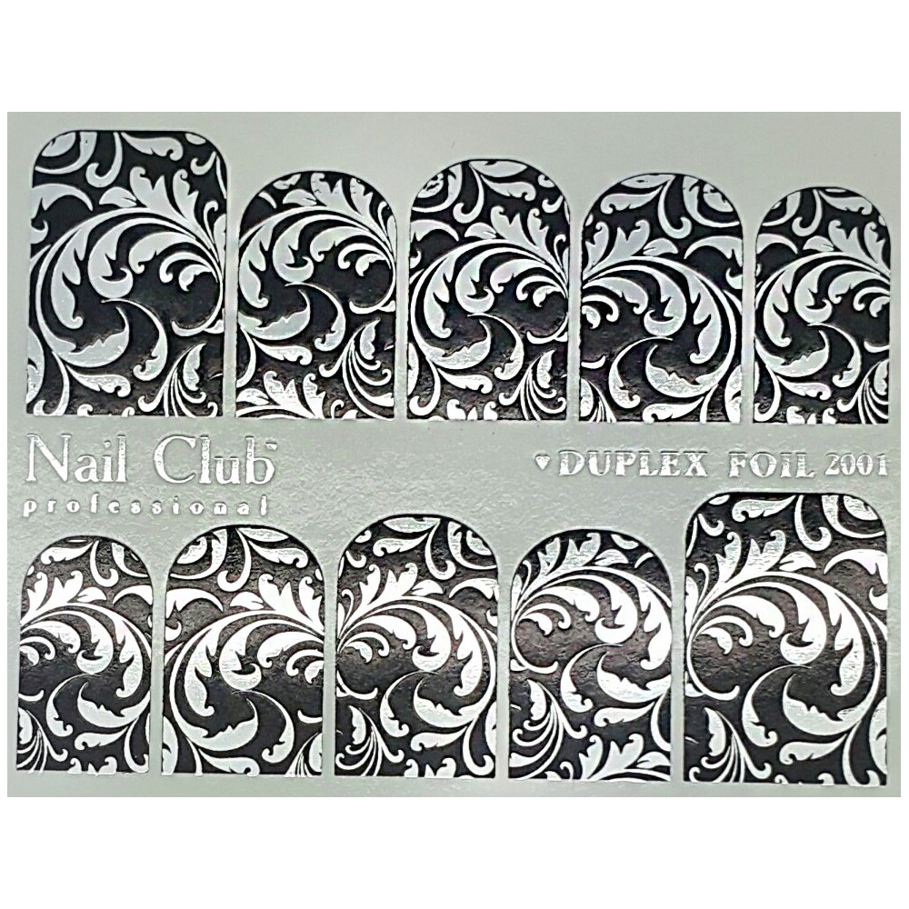 Слайдер-дизайн для ногтей с двойным фольгированием DUPLEX FOIL 2001 чёрный/серебро