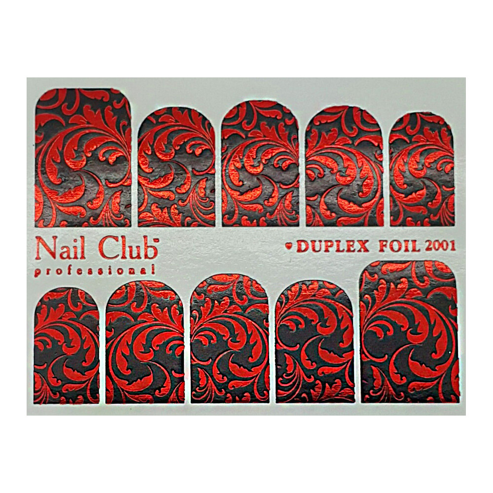 Слайдер-дизайн для ногтей с двойным фольгированием DUPLEX FOIL 2001 чёрный/красный