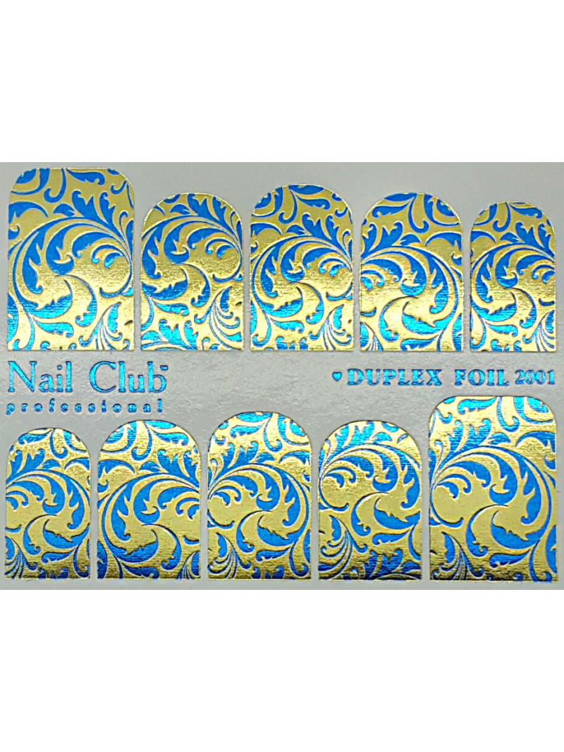 Купить слайдер-дизайн для ногтей с двойным фольгированием DUPLEX FOIL 2001 золото/голубой