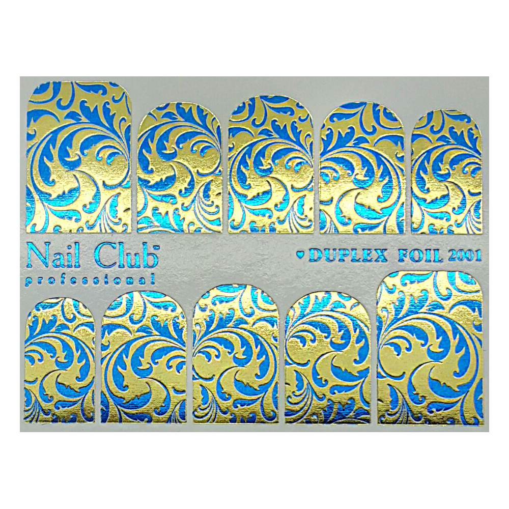 Слайдер-дизайн для ногтей с двойным фольгированием DUPLEX FOIL 2001 золото/голубой