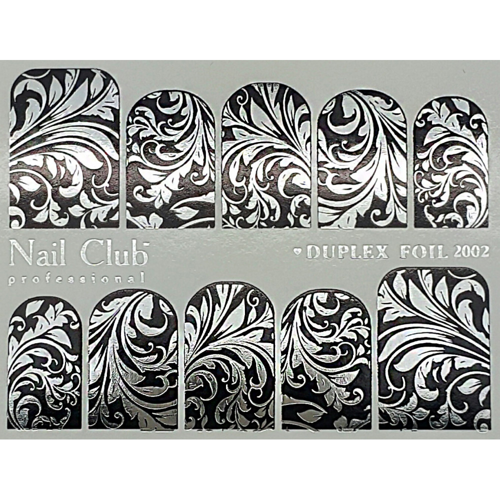 Слайдер-дизайн для ногтей с двойным фольгированием DUPLEX FOIL 2002 серебро/чёрный