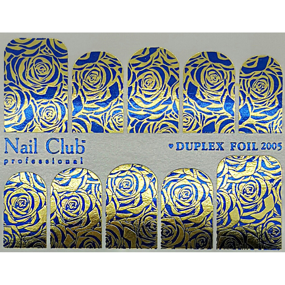 Слайдер-дизайн для ногтей с двойным фольгированием DUPLEX FOIL 2005 золотой песок/синий