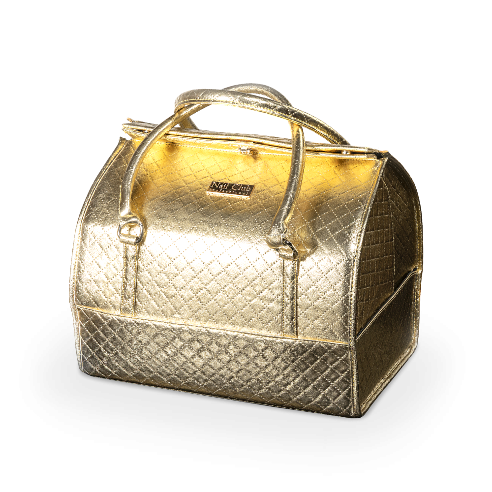 Саквояж-чемодан для мастера маникюра золотой с металлическим логотипом Nail Club