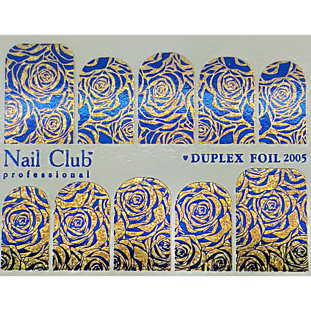Слайдер-дизайн для ногтей с двойным фольгированием DUPLEX FOIL 2005 золотая фольга/синий песок