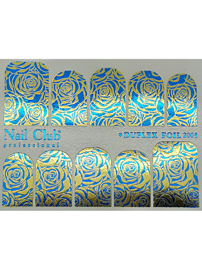 Купить слайдер-дизайн для ногтей с двойным фольгированием DUPLEX FOIL 2005 голубой/золотой