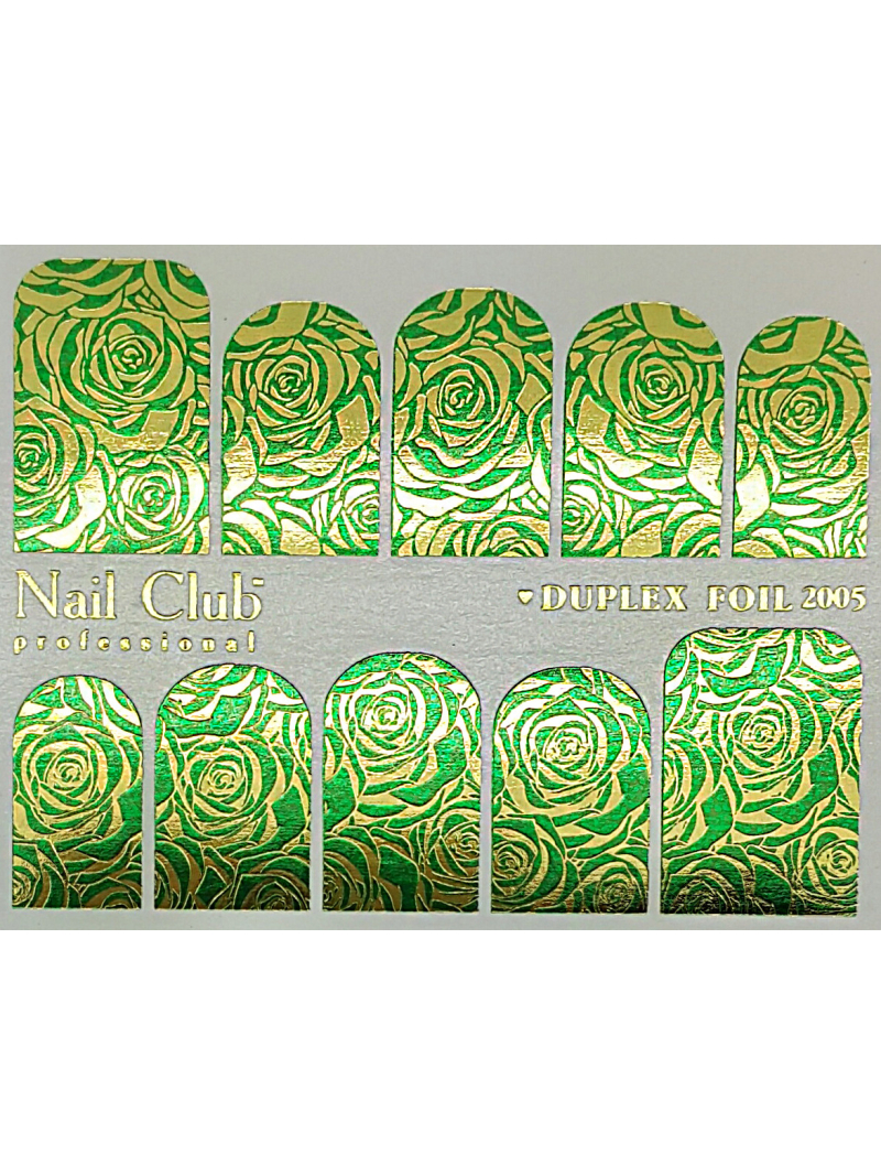 Купить слайдер-дизайн для ногтей с двойным фольгированием DUPLEX FOIL 2005 зелёный/золотой