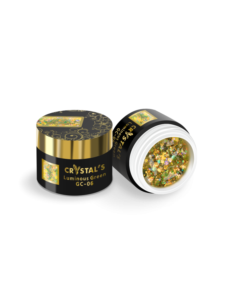 Купить гель-краску для ногтей с глиттером GC-06 Luminous Green CRYSTAL'S Nail Club
