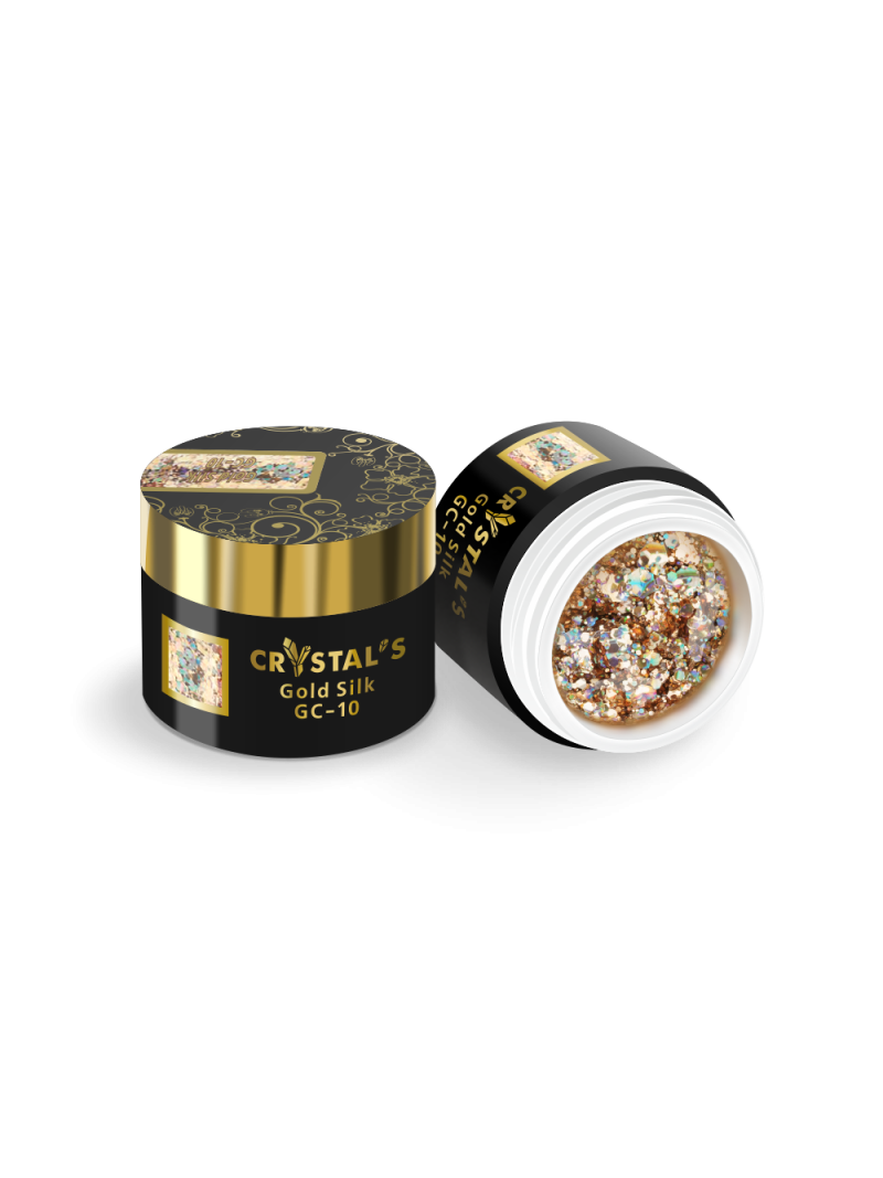 Купить гель-краску для ногтей с глиттером GC-10 Gold Silk CRYSTAL'S Nail Club