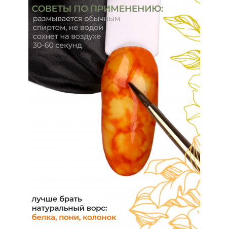 Оранжевые акварельные капли для дизайна ногтей AQ-02 Orange