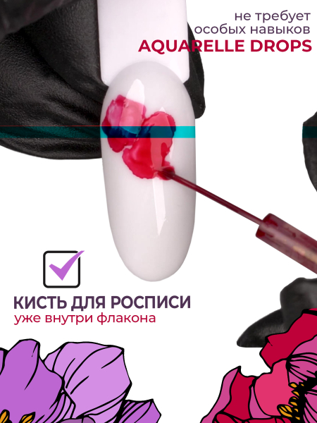Вишнёвые акварельные капли для дизайна ногтей AQ-06 Cherry