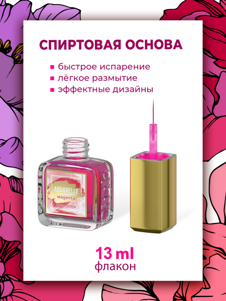 Акварельные капли для дизайна ногтей маджента AQ-07 Magenta