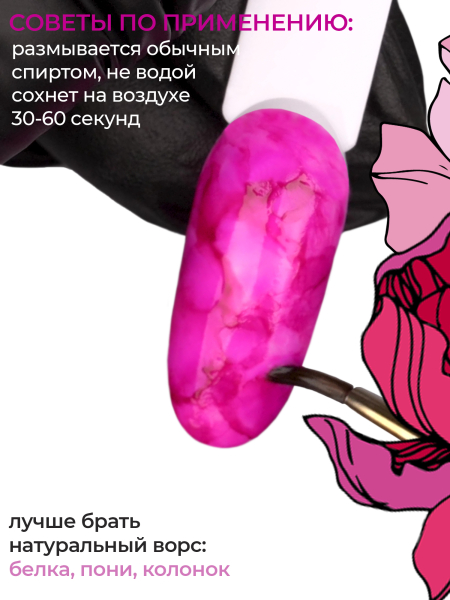 Акварельные капли для дизайна ногтей фуксия AQ-08 Fuchsia