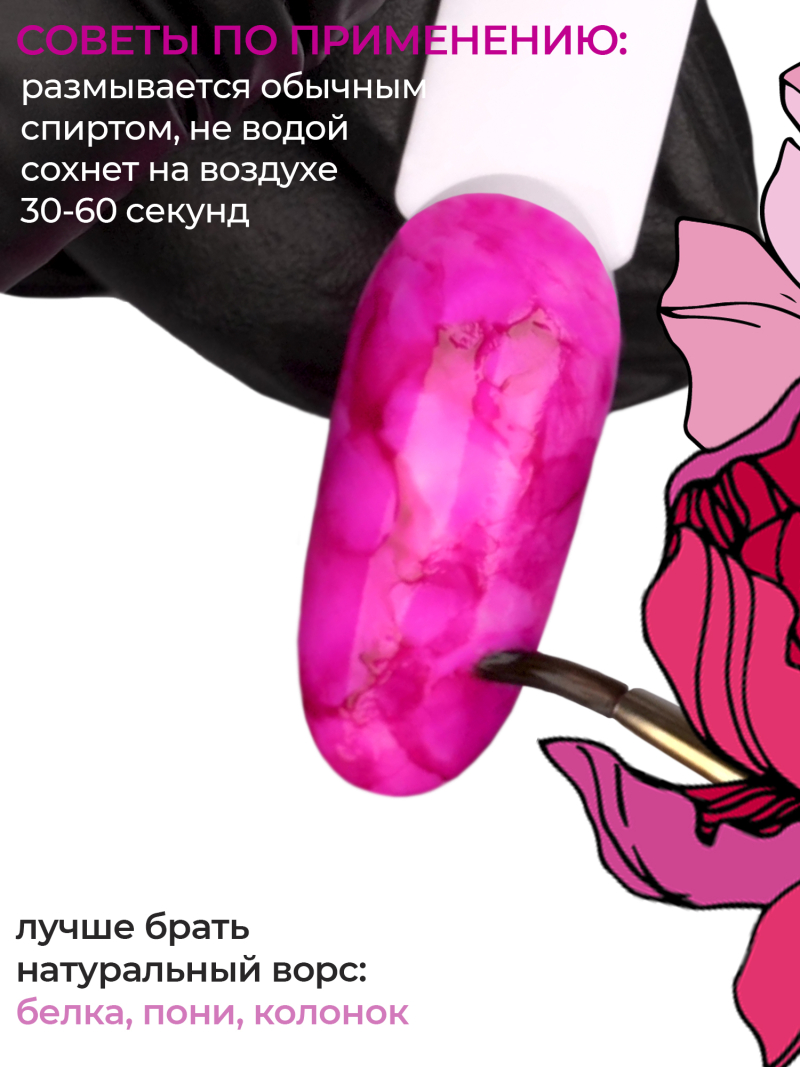 Акварельные капли для дизайна ногтей фуксия AQ-08 Fuchsia