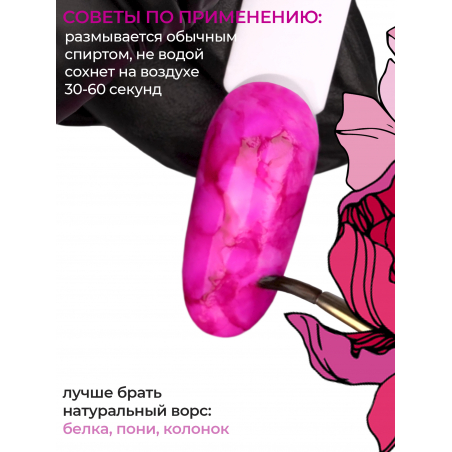 Акварельные капли для дизайна ногтей фуксия AQ-08 Fuchsia