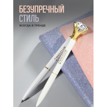 Фирменная металлическая шариковая ручка белая с хрусталиком
