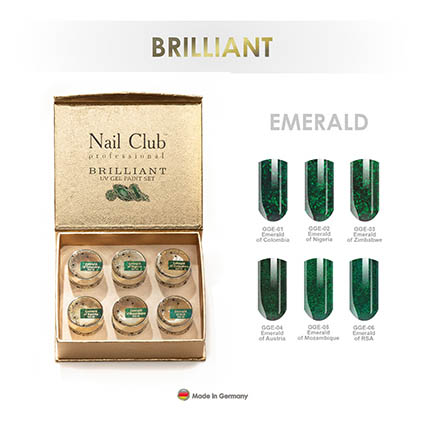 Набор зелёных гель-красок для ногтей с блёстками EMERALD BRILLIANT