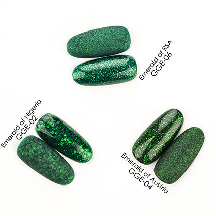 Набор зелёных гель-красок для ногтей с блёстками EMERALD BRILLIANT