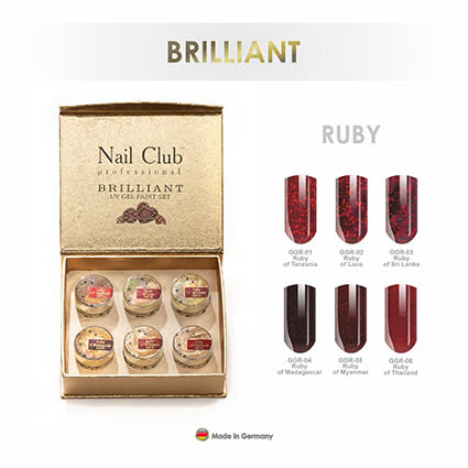 Набор красных гель-красок для ногтей с блёстками RUBY BRILLIANT